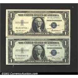 A Pair of $1 Silver Certificates: a 1935E , Fr-1614, Gem CU; and a 1935F, Fr-1615, XF. 2 notes...