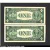 Image 2 : A Pair of $1 Silver Certificates: a 1935E , Fr-1614, Gem CU; and a 1935F, Fr-1615, XF. 2 notes...