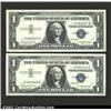 Image 1 : consecutive pair of 1957B $1 Silver Certificates, Fr-1621*, both Gem CU.  2 notes...