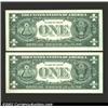 Image 2 : consecutive pair of 1957B $1 Silver Certificates, Fr-1621*, both Gem CU.  2 notes...