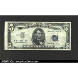 1953 $5 Silver Certificate, Fr-1655, XF-AU....