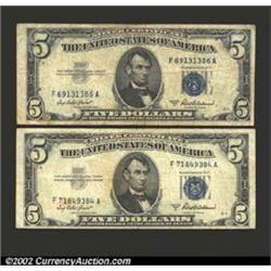 A pair of 1953A $5 Silver Certificates, Fr-1656, both grading Fine or a bit better. 2 notes...