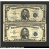 Image 1 : A pair of 1953A $5 Silver Certificates, Fr-1656, both grading Fine or a bit better. 2 notes...