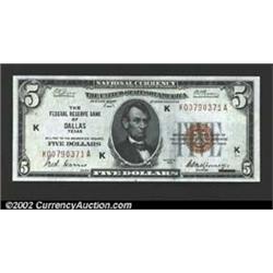 1929 $5 Federal Reserve Bank Note, Fr-1850-K, Gem CU. A wonderful Gem with remarkable embossing and.