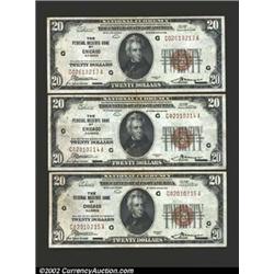 A group of three consecutively serial numbered 1929 $20 Federal Reserve Bank Notes, Fr-1870-G, all g