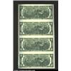 Image 2 : Uncut Sheet of four 1976 $2 Federal Reserve Notes, Fr-1935-B, Gem CU....