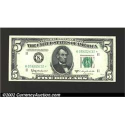 1950-D $5 Federal Reserve Note, Fr-1965-K*, Gem CU. A boldly embossed example, and one of only 360,0