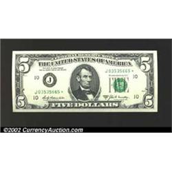 1969-A $5 Federal Reserve Note, Fr-1970-J*, Gem CU. This modern-day rarity is one of just 640,000 Ka