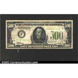 1934 $500 Light Green Seal Federal Reserve Note, Fr-2201-F, VF+....