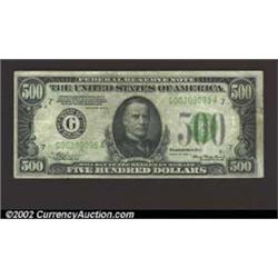 1934-A $500 Federal Reserve Note, Fr-2202-G, VF+. There is a portion of a teller stamp visible on th