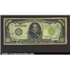 Image 1 : 1934 $1,000 Light Green Seal Federal Reserve Note, Fr-2211-H, VG. A long vertical split has been rep