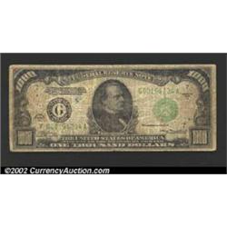 1934-A $1,000 Federal Reserve Note, Fr-2212-G, VG. A small number "3" has been written in ink to the