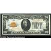 Image 1 : 1928 $20 Gold Certificate, Fr-2402, XF-AU. A very light vertical fold and a very light horizontal be