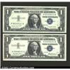 Image 1 : A pair of $1 Silvers: 1957, Choice-Gem CU; 1957A, Gem CU. 2 notes...