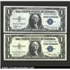 Image 1 : A pair of $1 Silver Certificates: 1935A, Gem CU; and a 1935E, Gem CU. 2 notes...