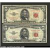 Image 1 : A pair of Red Seal $5s: 1953, and 1953B, both grading Fine. 2 notes...