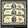 Image 1 : A trio of Red Seal $2s: 1953A, AU; 1963, VF; and a 1963, VF+. 3 notes...