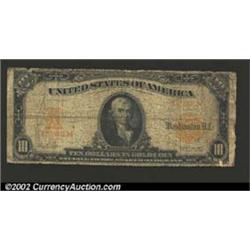 1907 $10 Gold Certificate, Fr-1171, Good. A low grade but fully intact Large Size Gold Note....