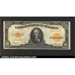 1922 $10 Gold Certificate, Fr-1173, Fine-VF. This one is a close call between Fine-VF and VF; we wil