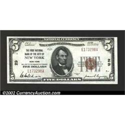 New York, NY - $5 1929 Ty. 1 First National Bank of the City of New York Ch. # 29A lovely example wi