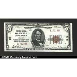 New York, NY - $5 1929 Ty. 1 First National Bank of the City of New York Ch. # 29A lovely example wi