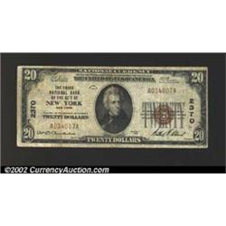 New York, NY - $20 1929 Ty. 1 Chase National Bank of the City of New York Ch. # 2370Fine....