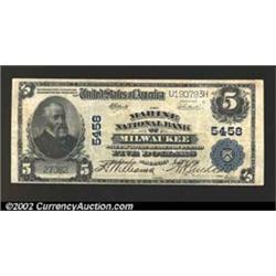 Milwaukee, WI - $5 1902 Plain Back Fr. 607 Marine National Bank of Milwaukee Ch. # 5458Very Fine....