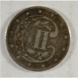 1854 3 CENT SILVER FINE, DAMAGE REV