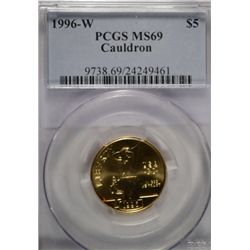 1996 $5 Cauldron gold  PCGS69  GS = $2200