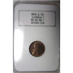 1909-S LINCOLN ONE CENT OLD NGC HOLDER MS64RB, S/S VARIETY NOT MARKED ON HOLDER