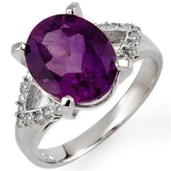 Genuine 4.20 ctw Amethyst & Diamond Ring 10K White Gold