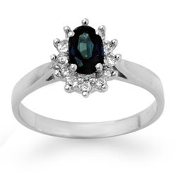 Genuine 0.70 ctw Sapphire & Diamond Ring 14K White Gold