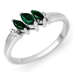 Genuine 0.29 ctw Emerald & Diamond Ring 10K White Gold