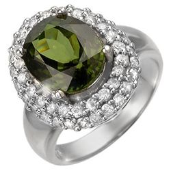 Genuine 5.5ctw Green Tourmaline & Diamond Ring 14K Gold