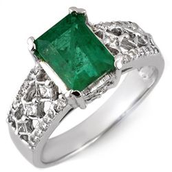 Genuine 2.75 ctw Emerald & Diamond Ring 14K White Gold