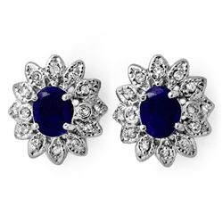 Genuine 3.0ct Sapphire & Diamond Stud Earrings 14K Gold