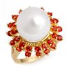 Image 1 : Genuine 1.50 ctw Red Sapphire & Pearl Ring 10K Yellow Gold