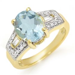 Genuine 3.55 ctw Aquamarine & Diamond Ring 10K Gold