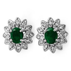 Genuine 3.1 ctw Emerald & Diamond Earrings White Gold