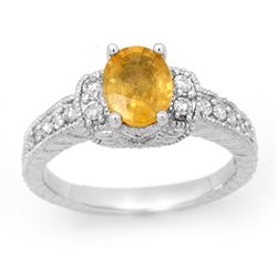 Genuine 2.25 ctw Yellow Sapphire & Diamond Ring 14K White Gold