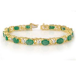 Genuine 12.05ctw Emerald & Diamond Bracelet Yellow Gold