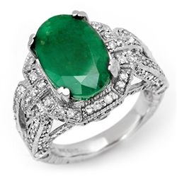 Genuine 8.50 ctw Emerald & Diamond Ring 14K White Gold