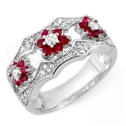 Genuine 0.85 ctw Ruby & Diamond Ring 14K White Gold