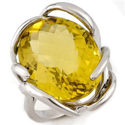 Genuine 20 ctw Lemon Topaz Ring 10K White Gold