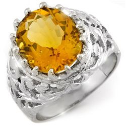 Genuine 8.0 ctw Citrine Men's Ring 10K White Gold