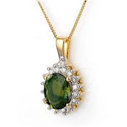 Genuine 3.45ct Green Tourmaline & Diamond Necklace Gold