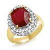 Image 1 : Genuine 5.0 ctw Ruby & Diamond Ring 14K Yellow Gold