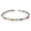 Image 1 : Genuine 3.0 ctw Multi-Sapphire Bracelet 10K White Gold