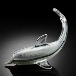 Art Glass Black & Clear Dolphin