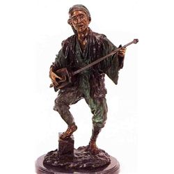"Japanese With Mandolin" Bronze Sculpture - Bouret